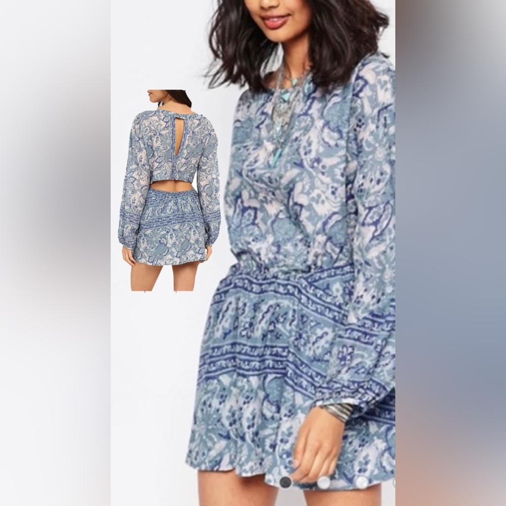 Free people Blue Patterned Long Sleeve Dress